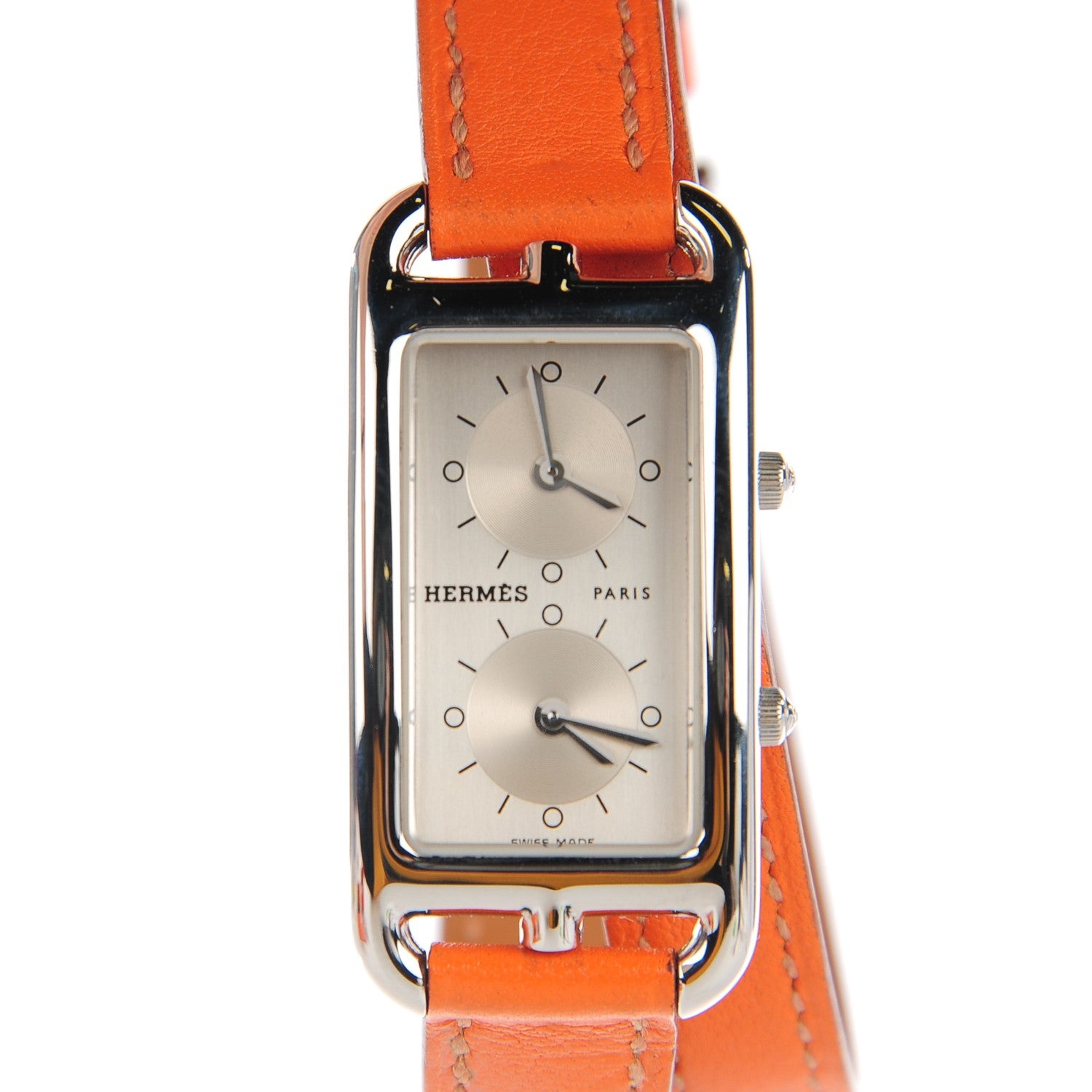 Hermes Stainless Steel Swift 20mm Cape Cod Double Tour Deux Zones Quartz Watch Orange 1 of 7