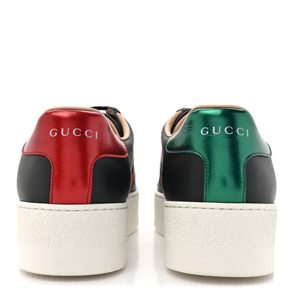 Gucci Calfskin Web Bee Embroidered Womens Ace Platform Sneakers 39 Black 4 of 9