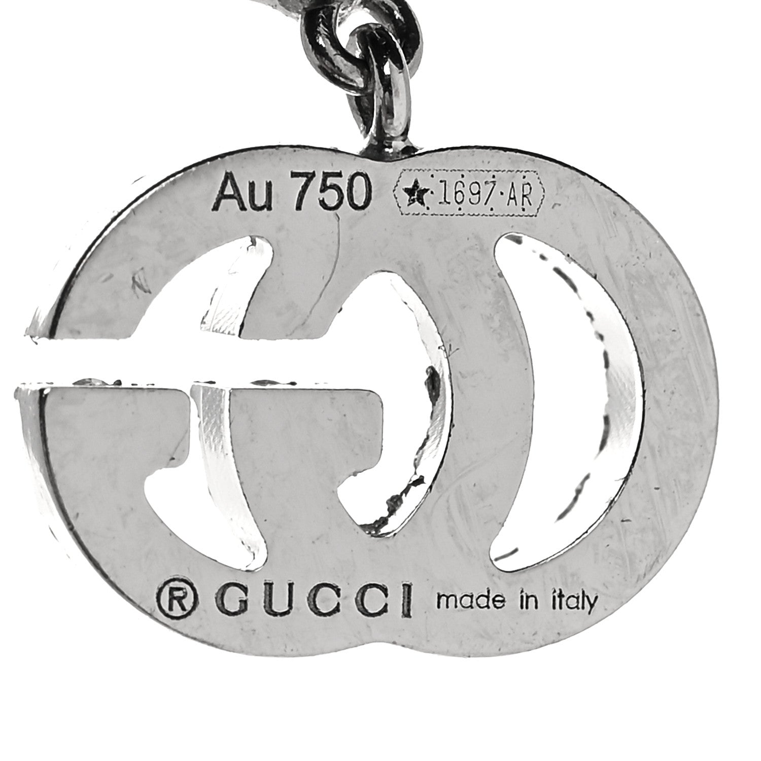 Gucci 18K White Gold Diamond GG Running Heart Drop Earrings 4 of 5