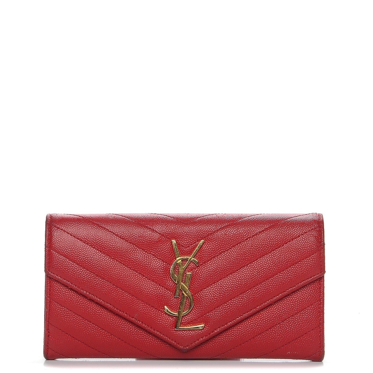 Saint Laurent Grain De Poudre Matelasse Chevron Monogram Wallet Lipstick Red 1 of 12