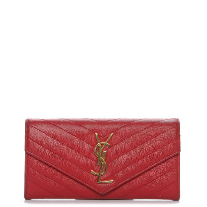 Saint Laurent Grain De Poudre Matelasse Chevron Monogram Wallet Lipstick Red 1 of 12
