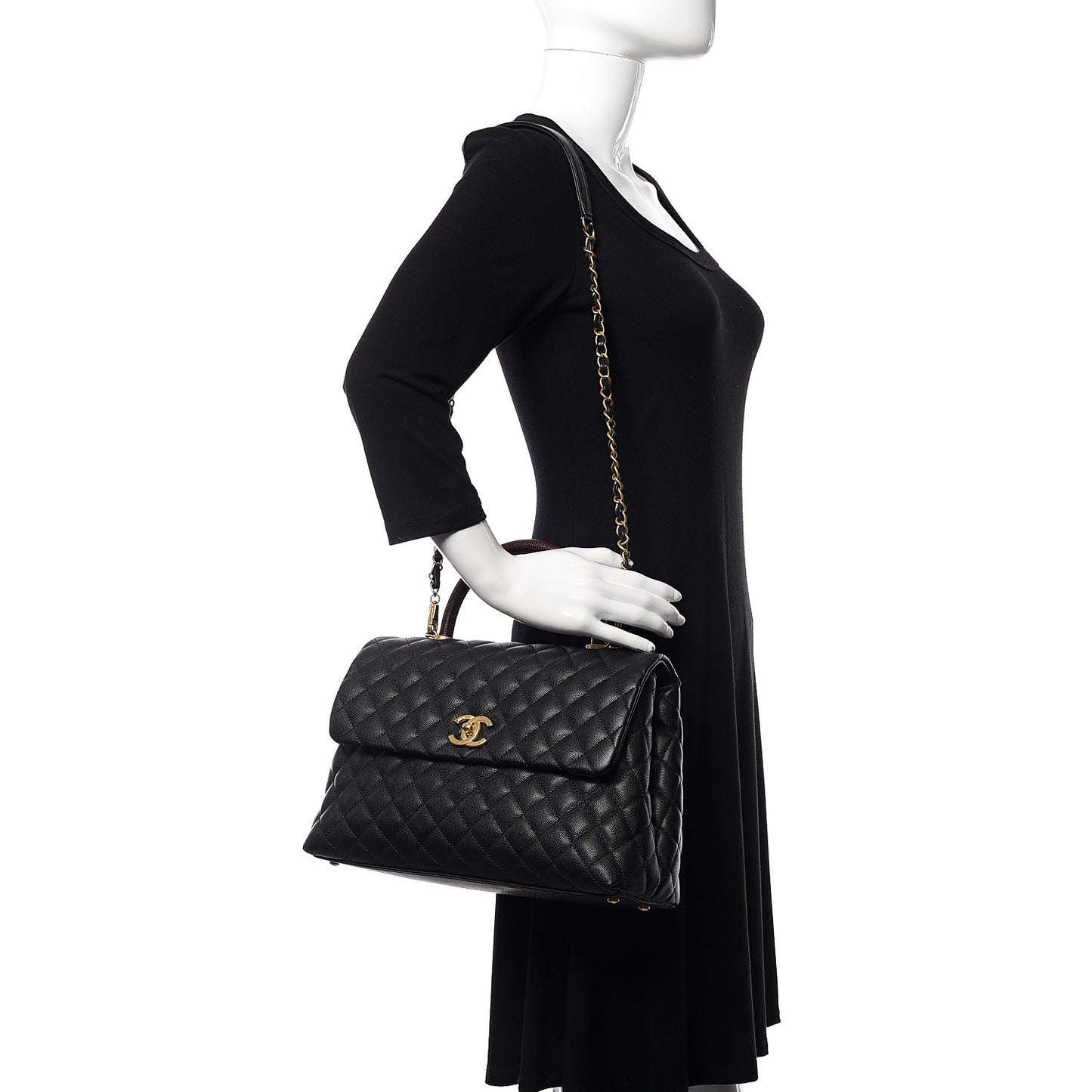 Caviar Lizard Quilted Medium Coco Handle Flap Black