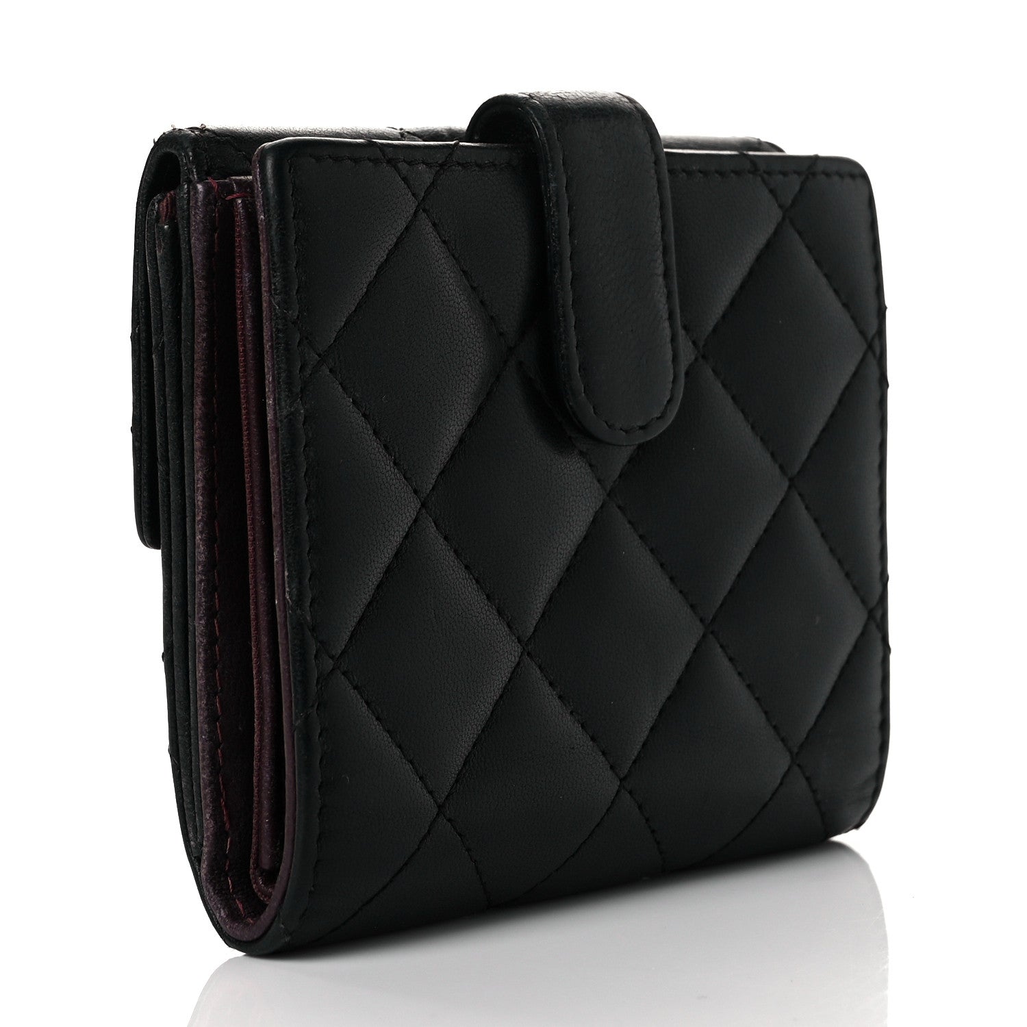 Chanel Lambskin Quilted Compact French Flap Wallet Black 3 of 10