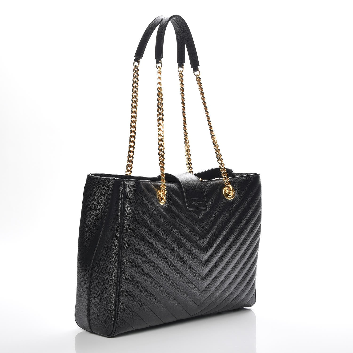 Saint Laurent Grain De Poudre Matelasse Chevron Monogram Shopping Bag Black 3 of 7