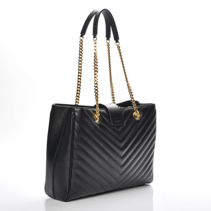 Saint Laurent Grain De Poudre Matelasse Chevron Monogram Shopping Bag Black 3 of 7