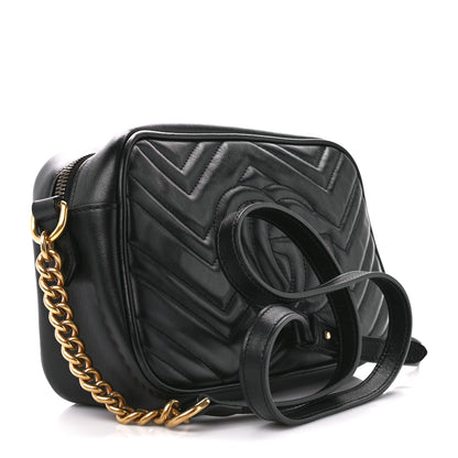 Gucci Calfskin Matelasse Small GG Marmont Chain Shoulder Bag Black 3 of 13