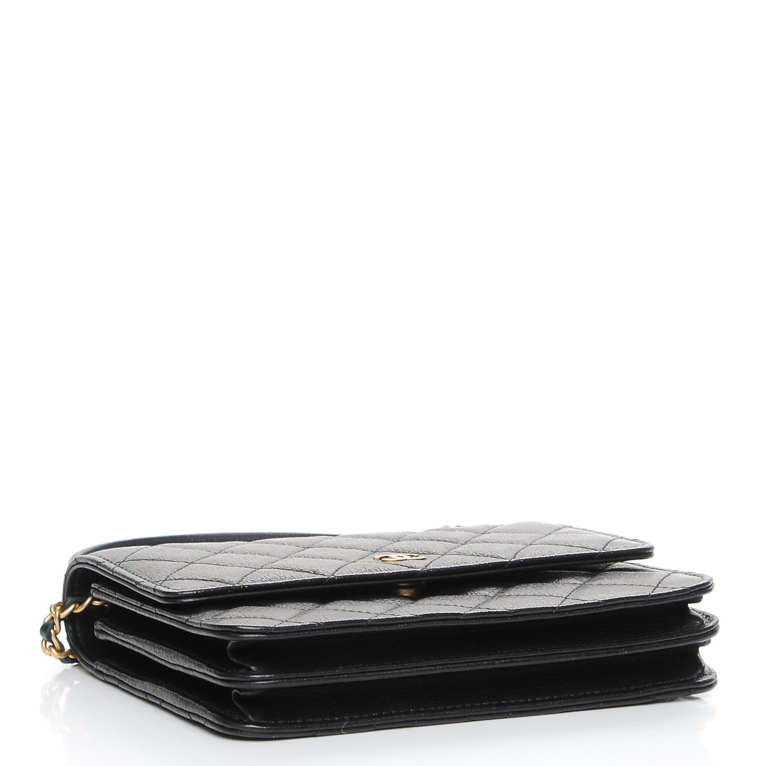 Chanel Letter Calfskin Embossed Quilted Square Wallet On Chain WOC Black 4 of 9