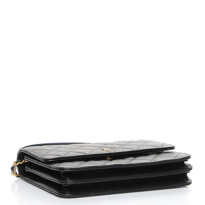Chanel Letter Calfskin Embossed Quilted Square Wallet On Chain WOC Black 4 of 9