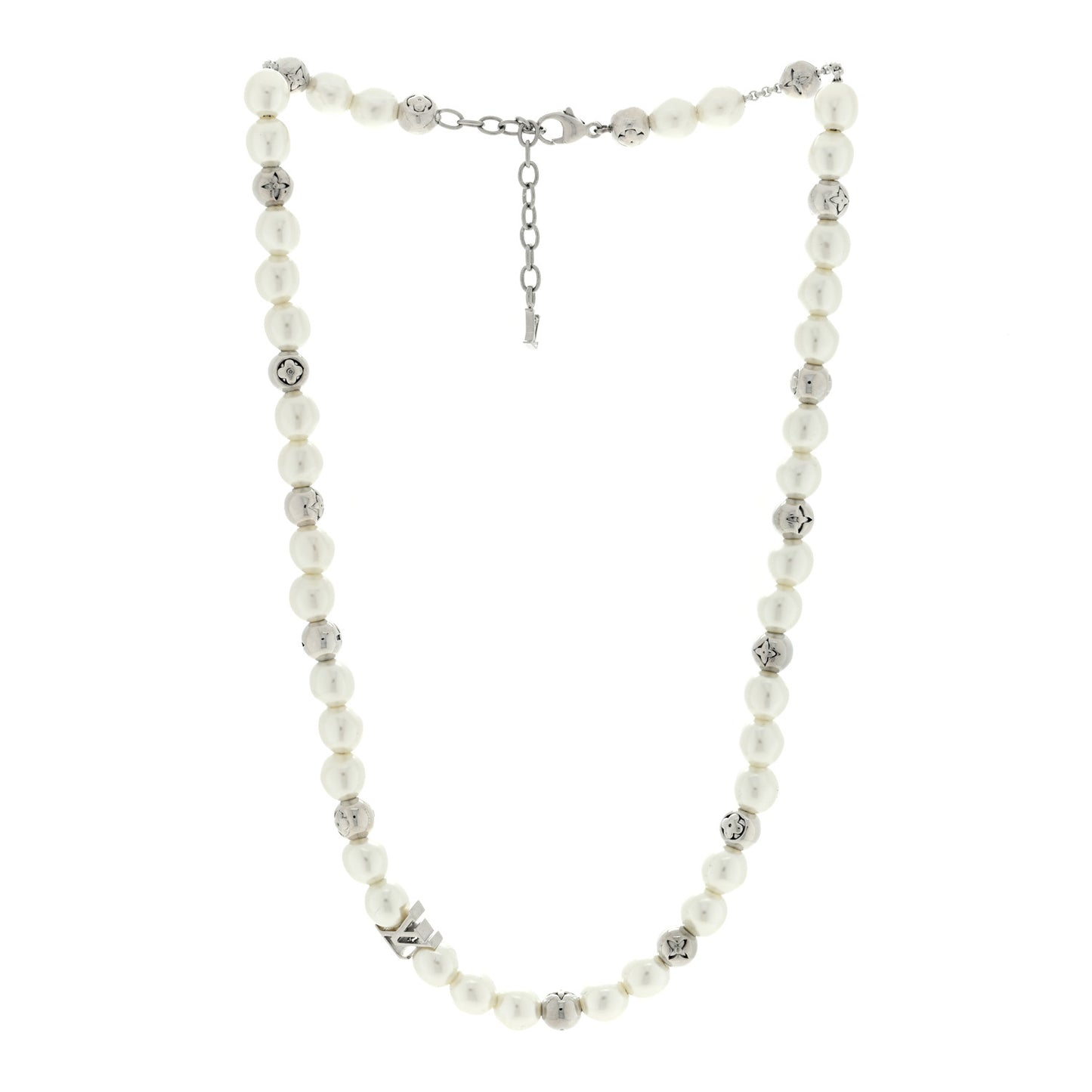 Metal Pearl Monogram Pearls Necklace Silver