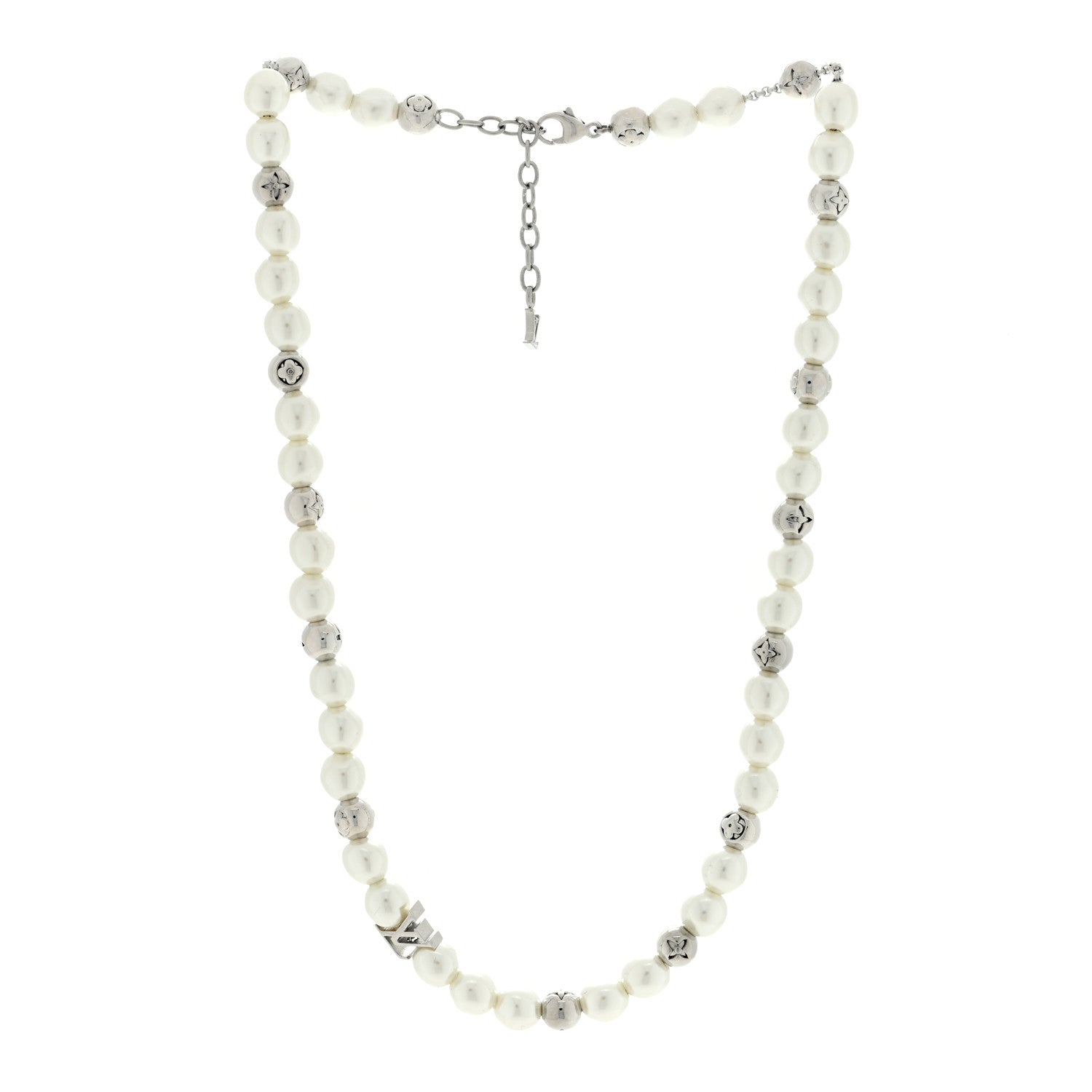 Louis Vuitton Metal Pearl Monogram Pearls Necklace Silver 2 of 4