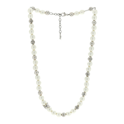 Louis Vuitton Metal Pearl Monogram Pearls Necklace Silver 2 of 4