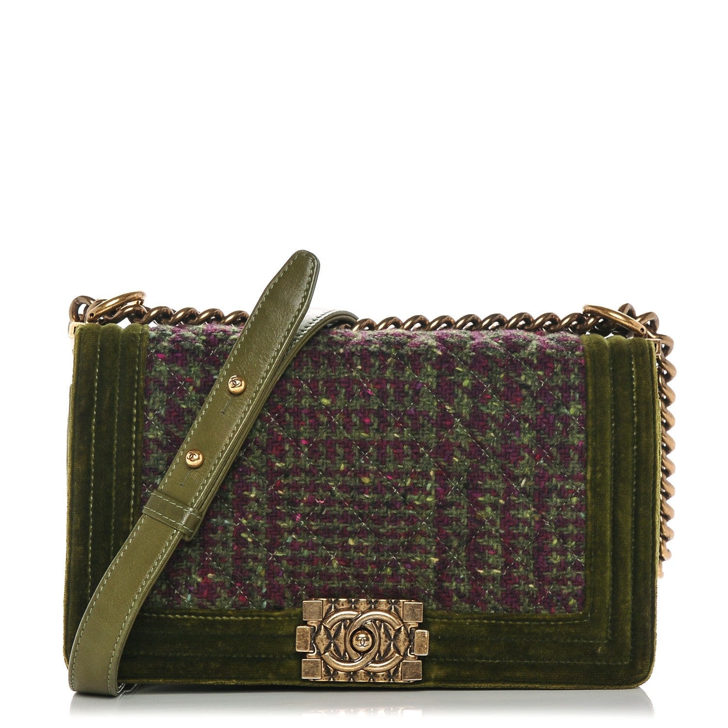 Chanel Velvet Tweed Medium Boy Flap Green 1 of 10