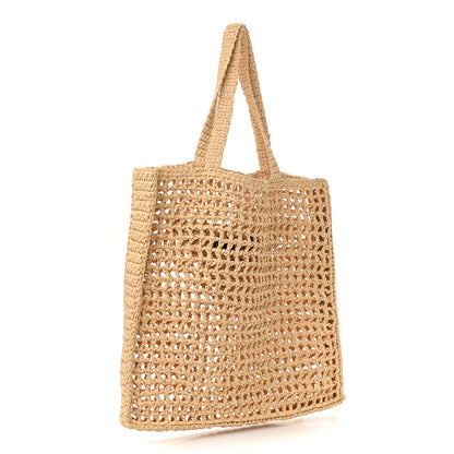 Prada Yarn Raffia Effect Crochet Logo Embroidered Tote Bag Naturale 3 of 10