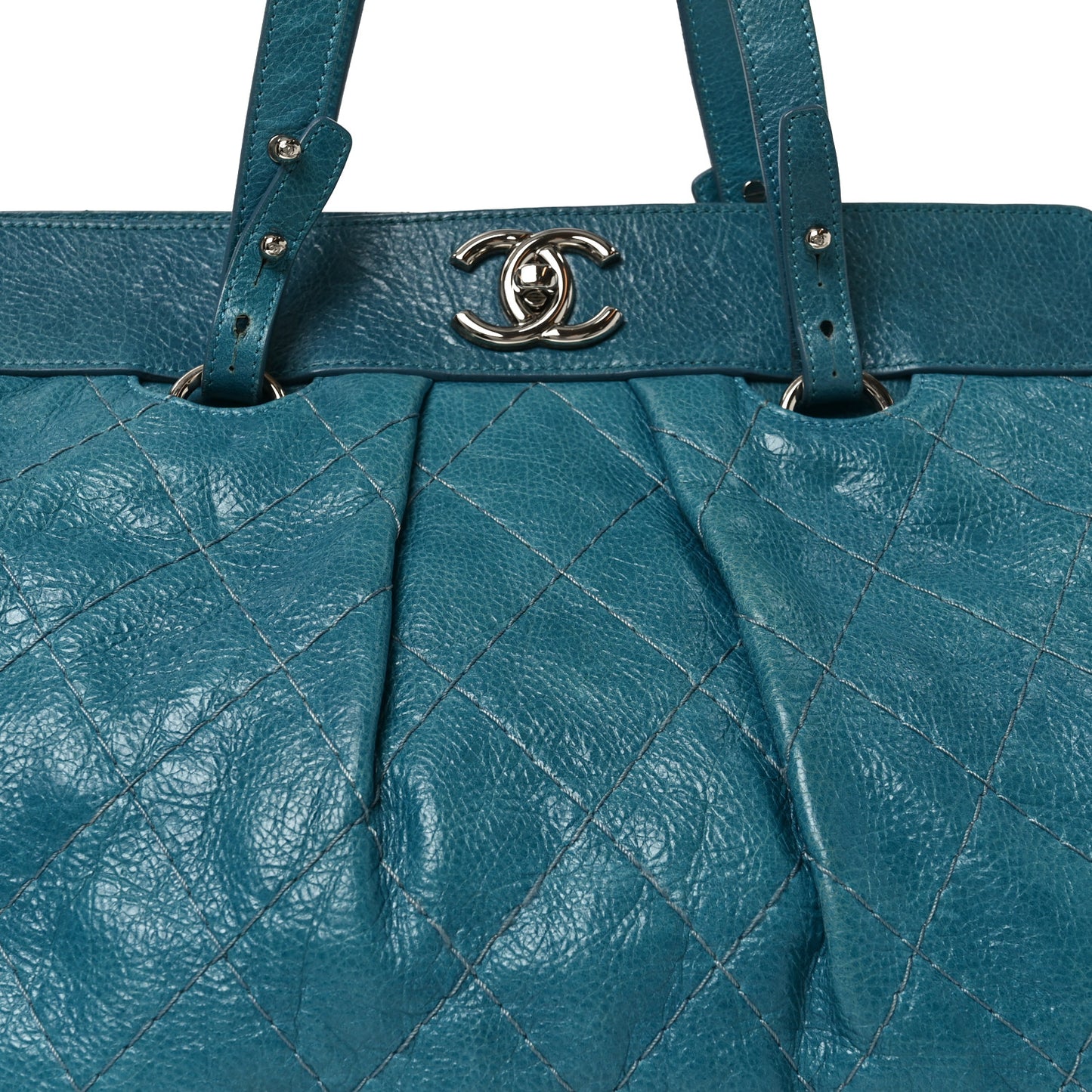 Glazed Calfskin Large On The Road Large Frame Tote Blue