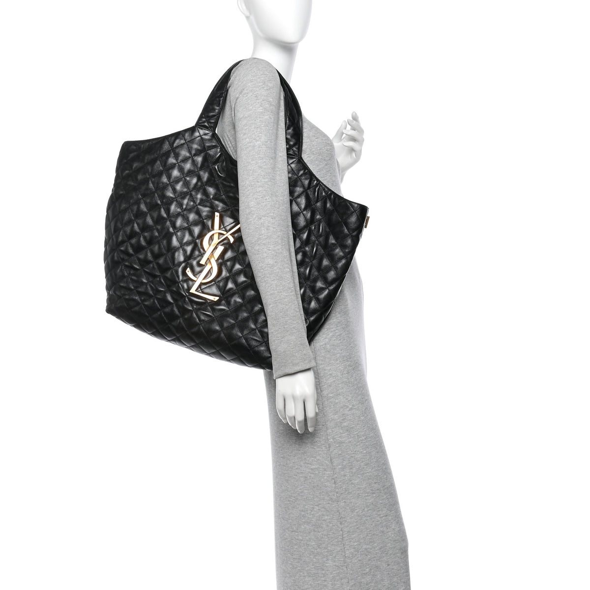 Saint Laurent Lambskin Quilted Maxi Icare Shopping Tote Black 2 of 11