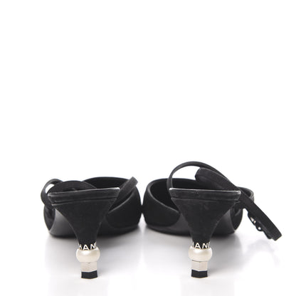 Chanel Suede Patent Calfskin Cap Toe Pearl Ankle Strap Pump 38 Black 5 of 11