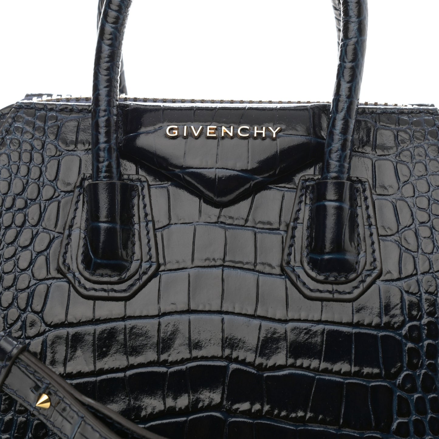 Calfskin Crocodile Embossed Mini Antigona Deep Blue