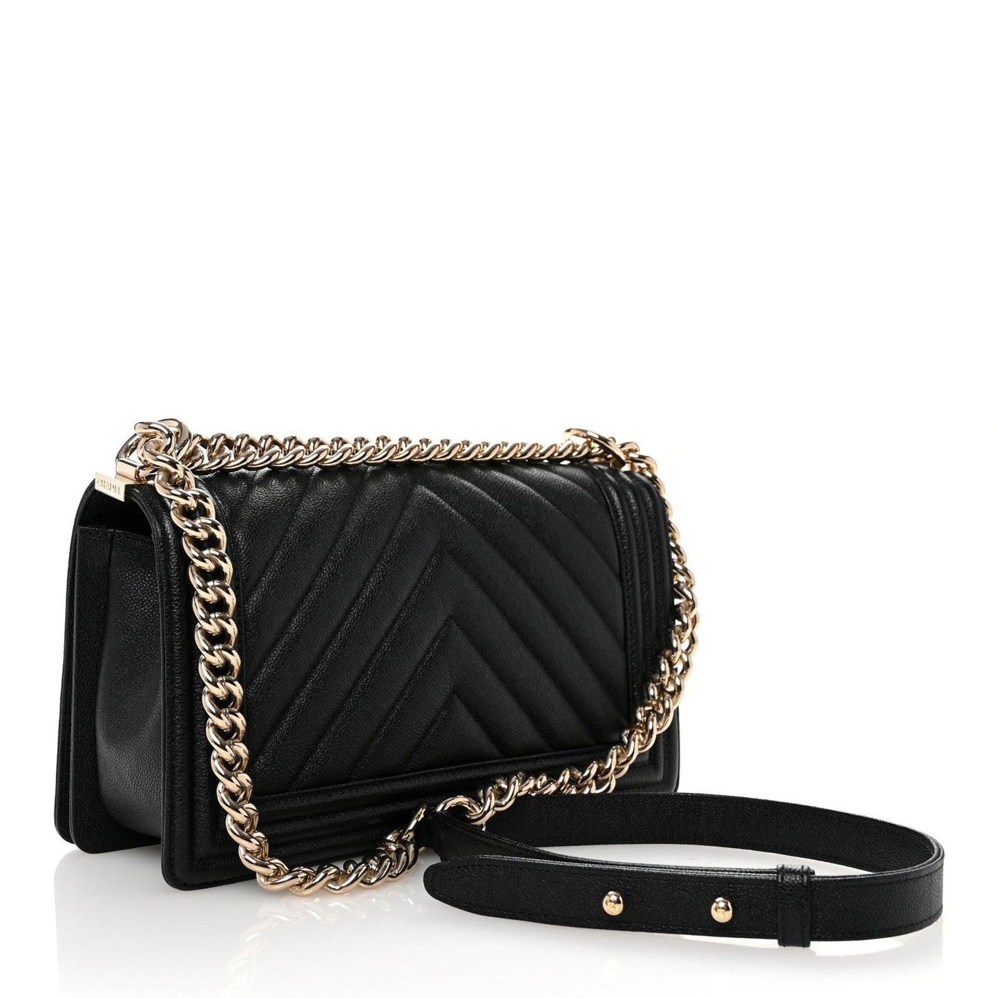 Caviar Chevron Quilted Medium Boy Flap Black