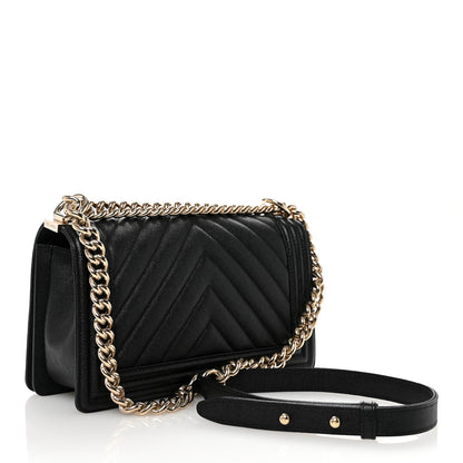 Chanel Caviar Chevron Quilted Medium Boy Flap Black 2 of 9