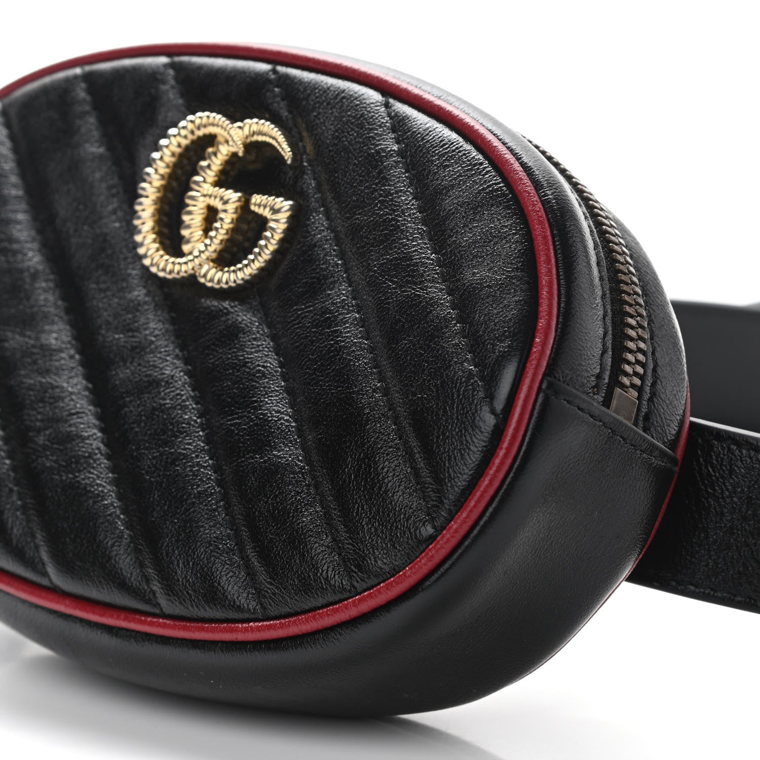 Gucci Azalea Calfskin Matelasse Diagonal Torchon GG Marmont Belt Bag 85 34 Black Romantic Cerise 10 of 10