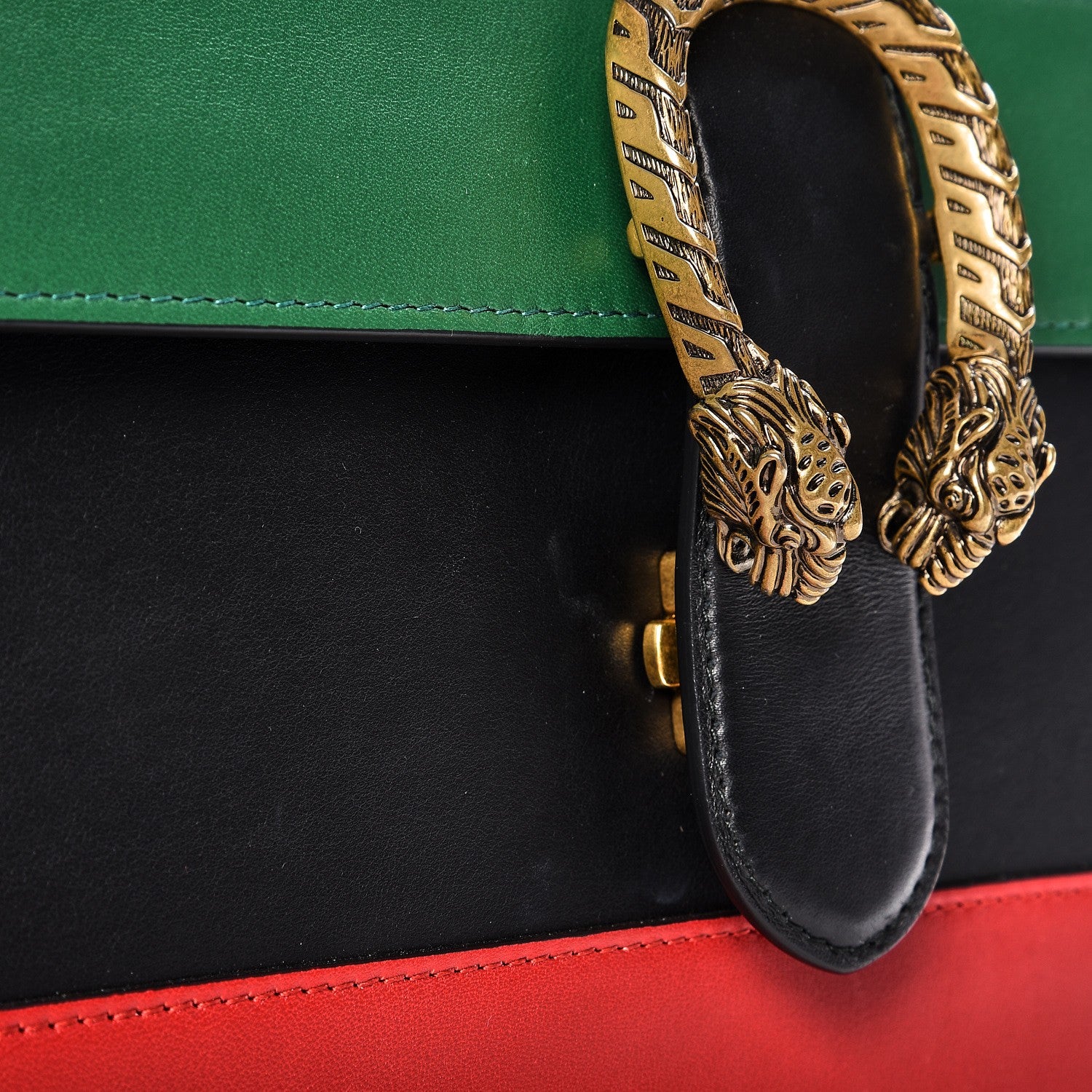 Gucci Calfskin Bamboo Web Large Dionysus Top Handle Bag Black Bright Evergreen Hibiscus Red 9 of 12