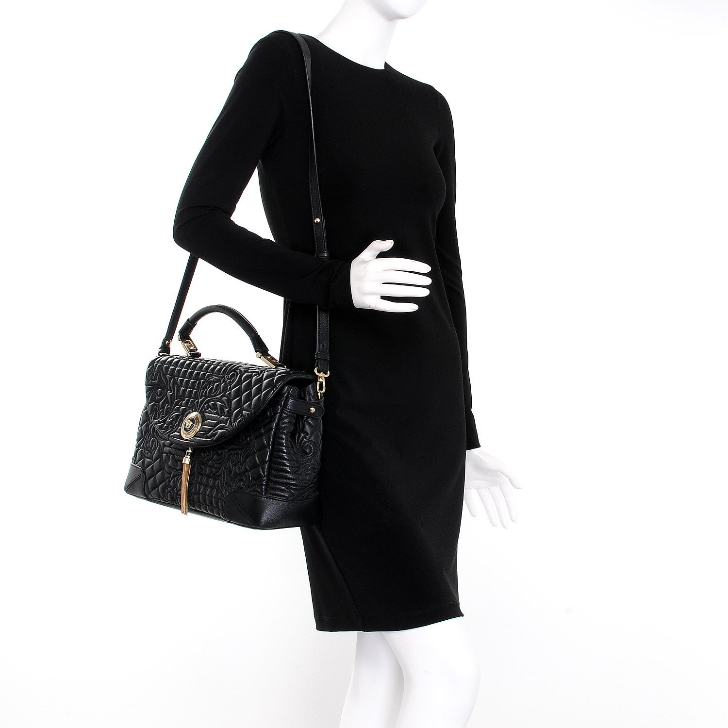 Versace Barocco Quilted Nappa Altea Vanitas Satchel Black 2 of 9