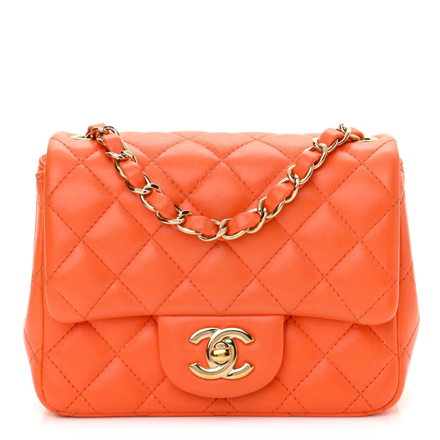 Lambskin Quilted Mini Square Flap Orange