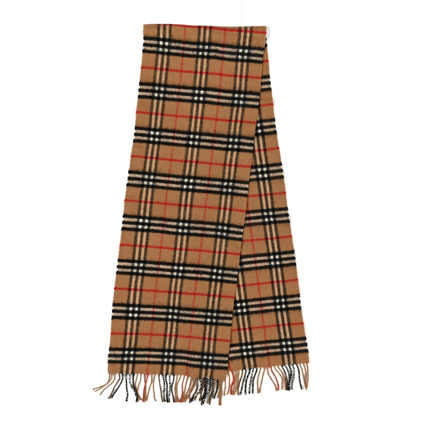 Lambswool Check Fringe Scarf Camel