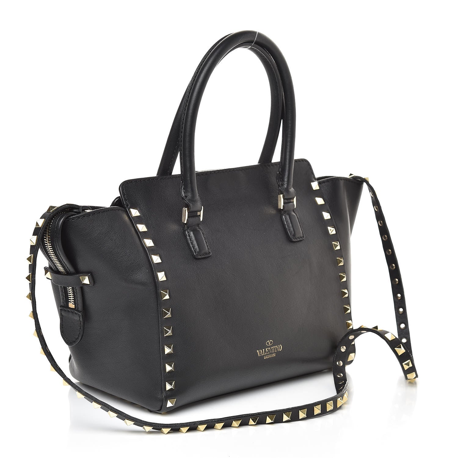 Valentino Garavani Vitello Small Rockstud Double Handle Tote Black 3 of 12