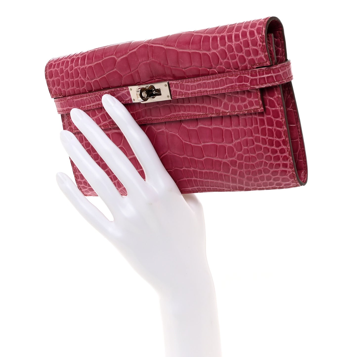 Shiny Alligator Kelly Longue Wallet Fuchsia
