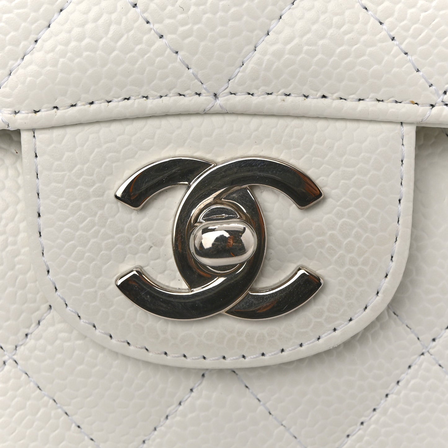 Caviar Quilted Medium Double Flap White