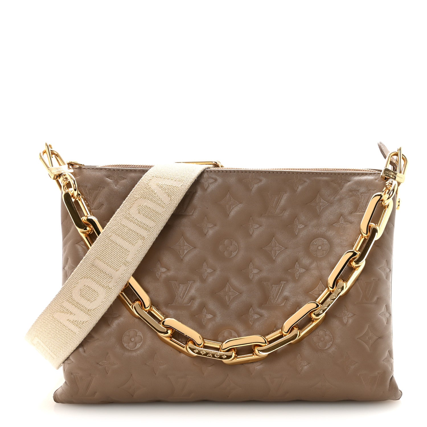 Louis Vuitton Lambskin Embossed Monogram Coussin MM  Taupe 1 of 9