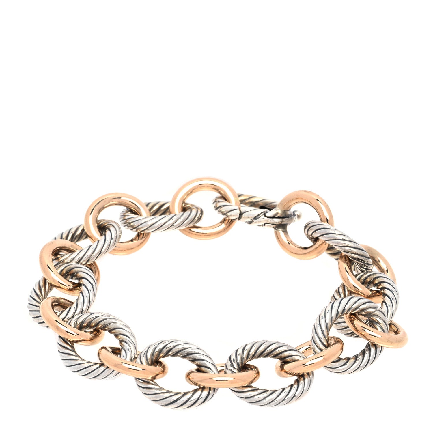 David Yurman Sterling Silver 18K Rose Gold 12mm Large Oval Link Bracelet 1 of 4
