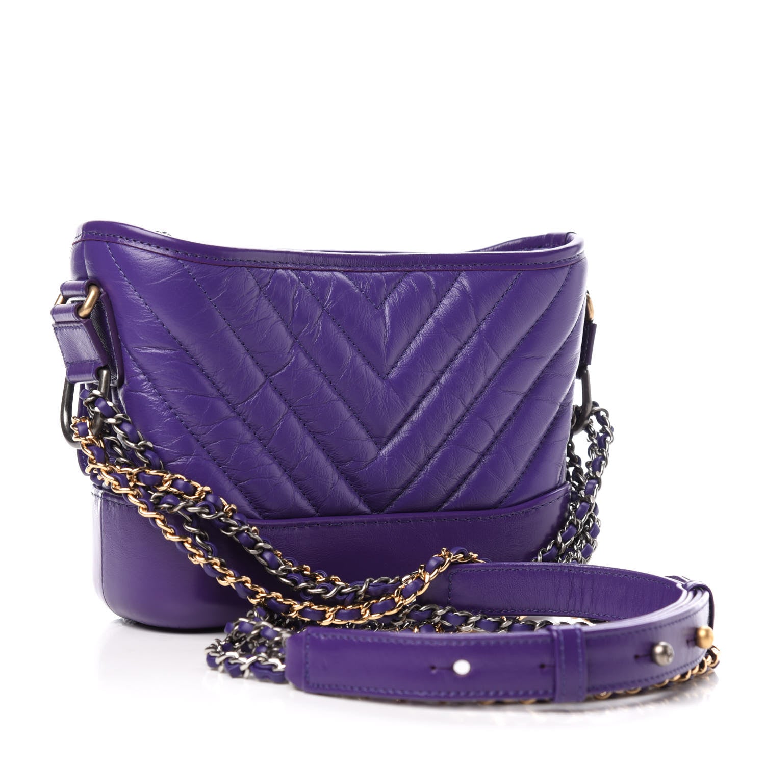 Chanel Aged Calfskin Chevron Quilted Small Gabrielle Hobo Purple 3 of 11