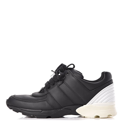 Chanel Calfskin Lambskin Womens CC Sneakers 39.5 Black White 1 of 9
