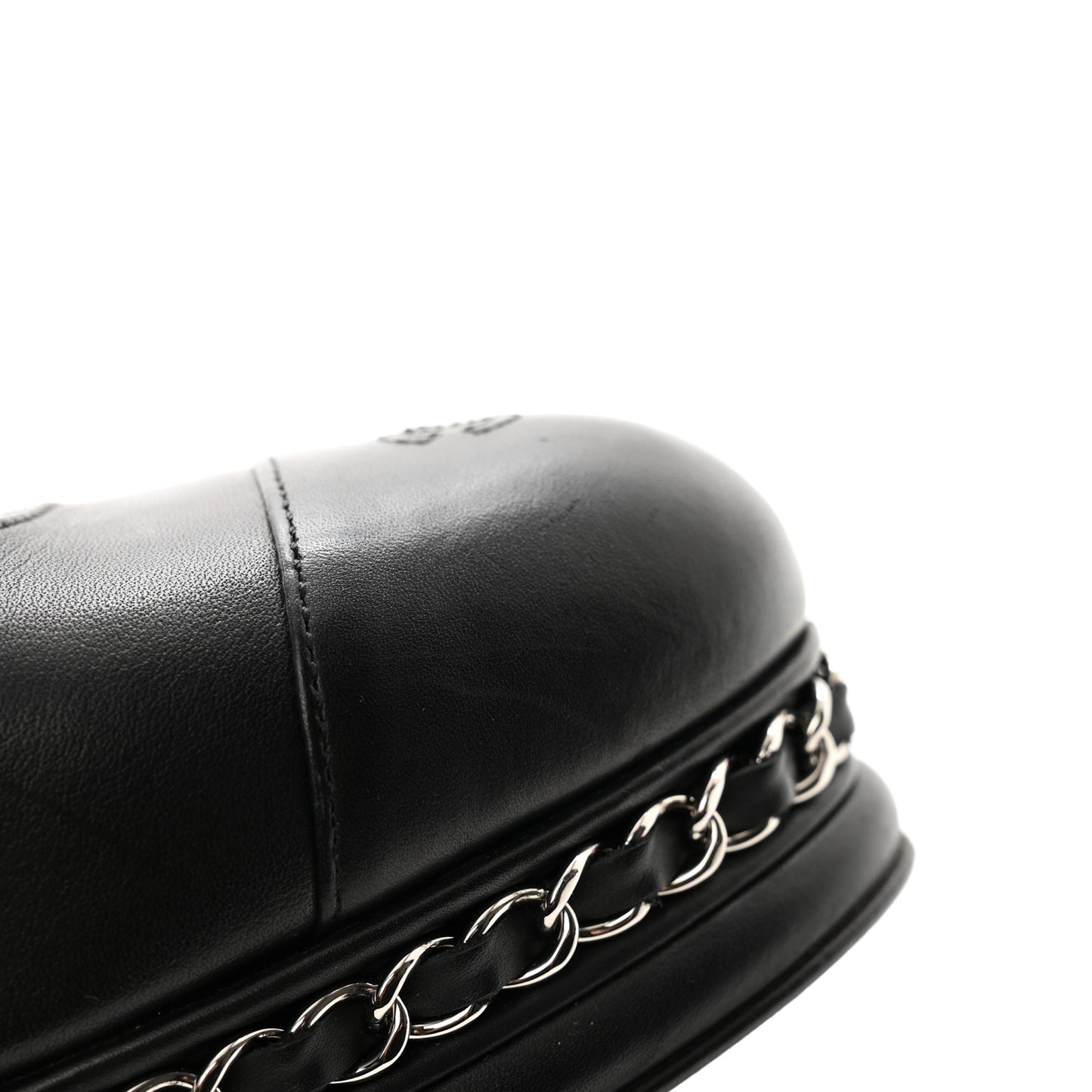 Calfskin CC Cap Toe Platform Chain Pumps 40 Black