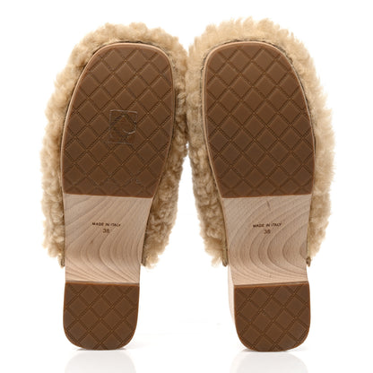 Chanel Shearling Lambskin Clogs 38 Beige 6 of 9