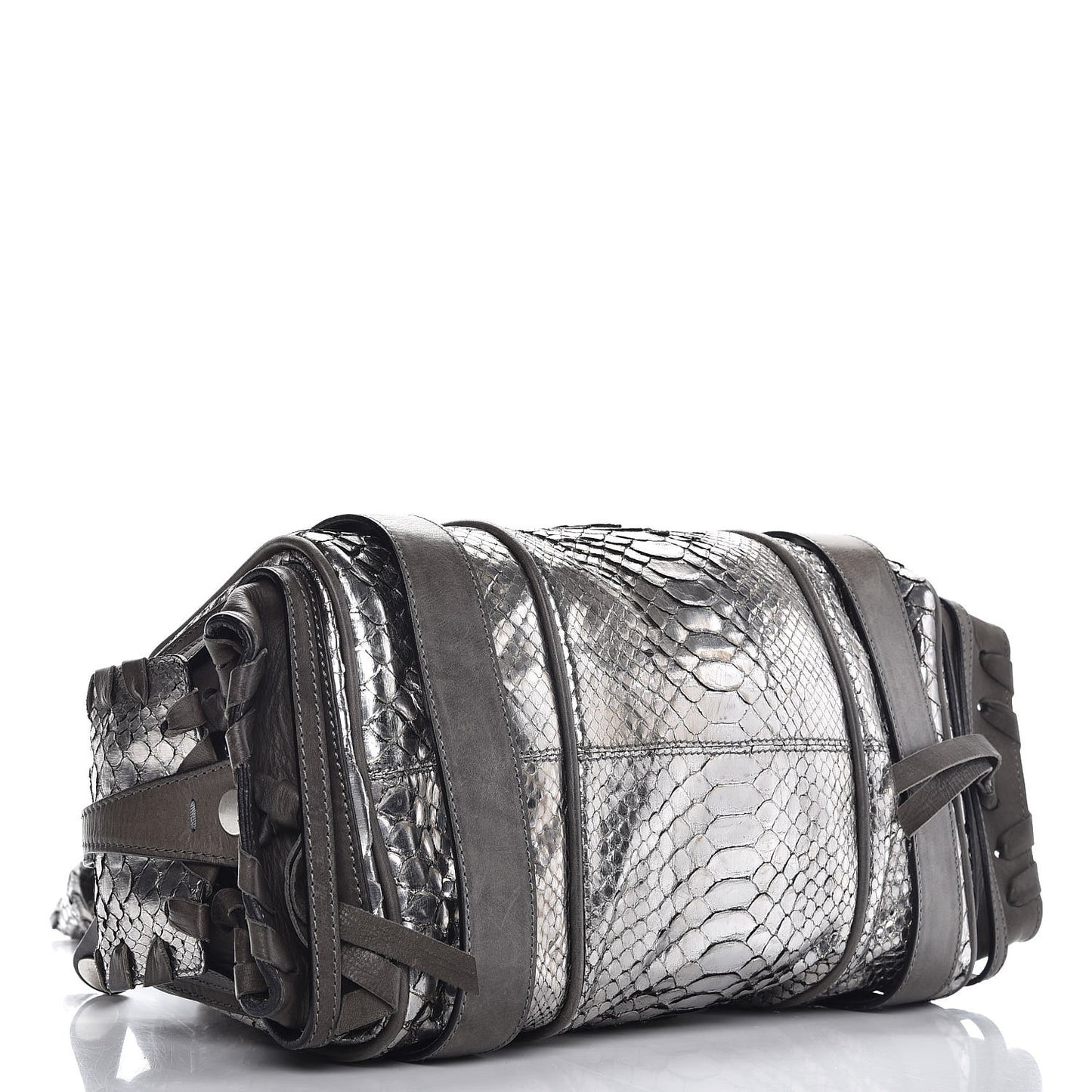 Metallic Python Silverado Shoulder Bag Silver Grey