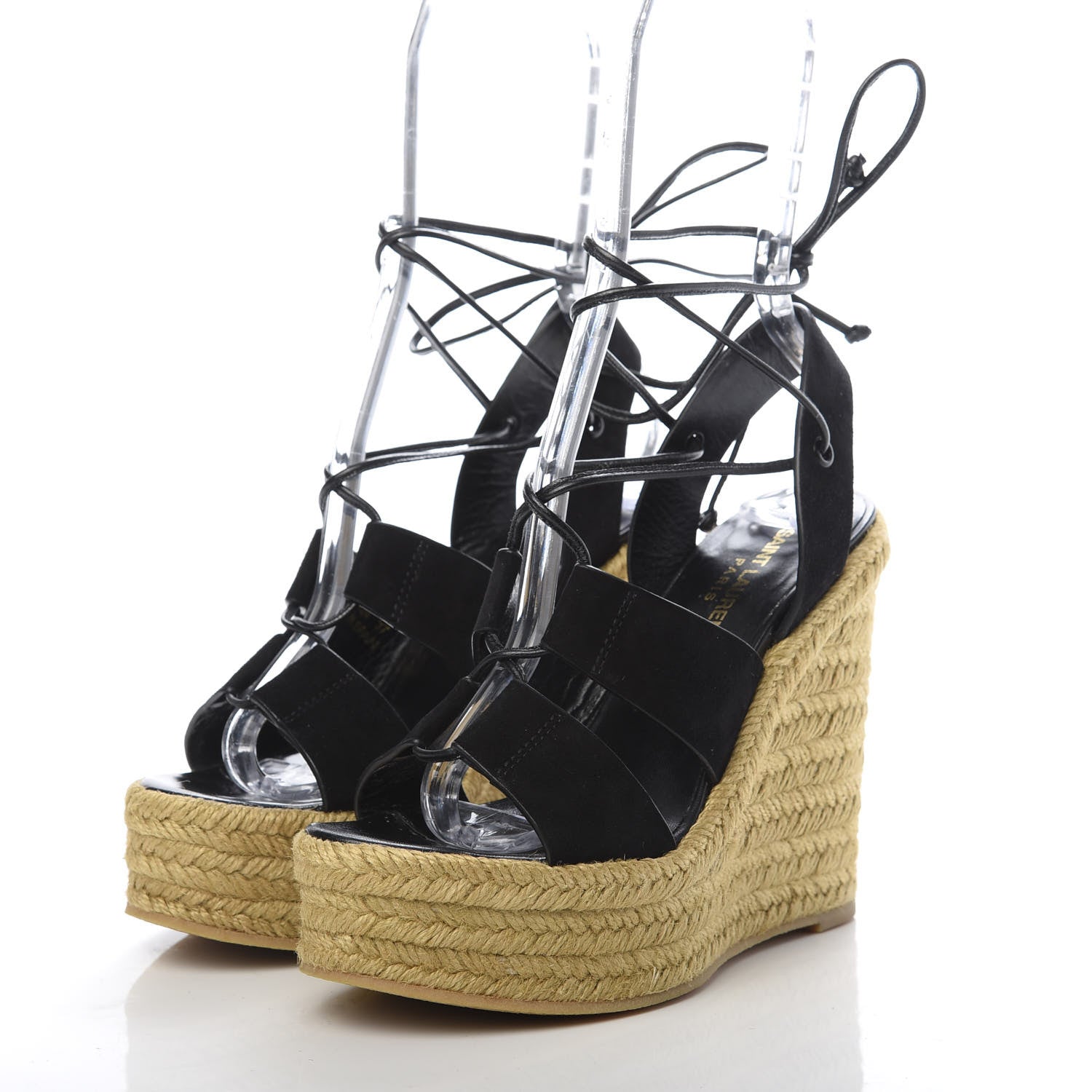 Saint Laurent Suede Espadrille Lace-Up Wedges 37 Black 3 of 8