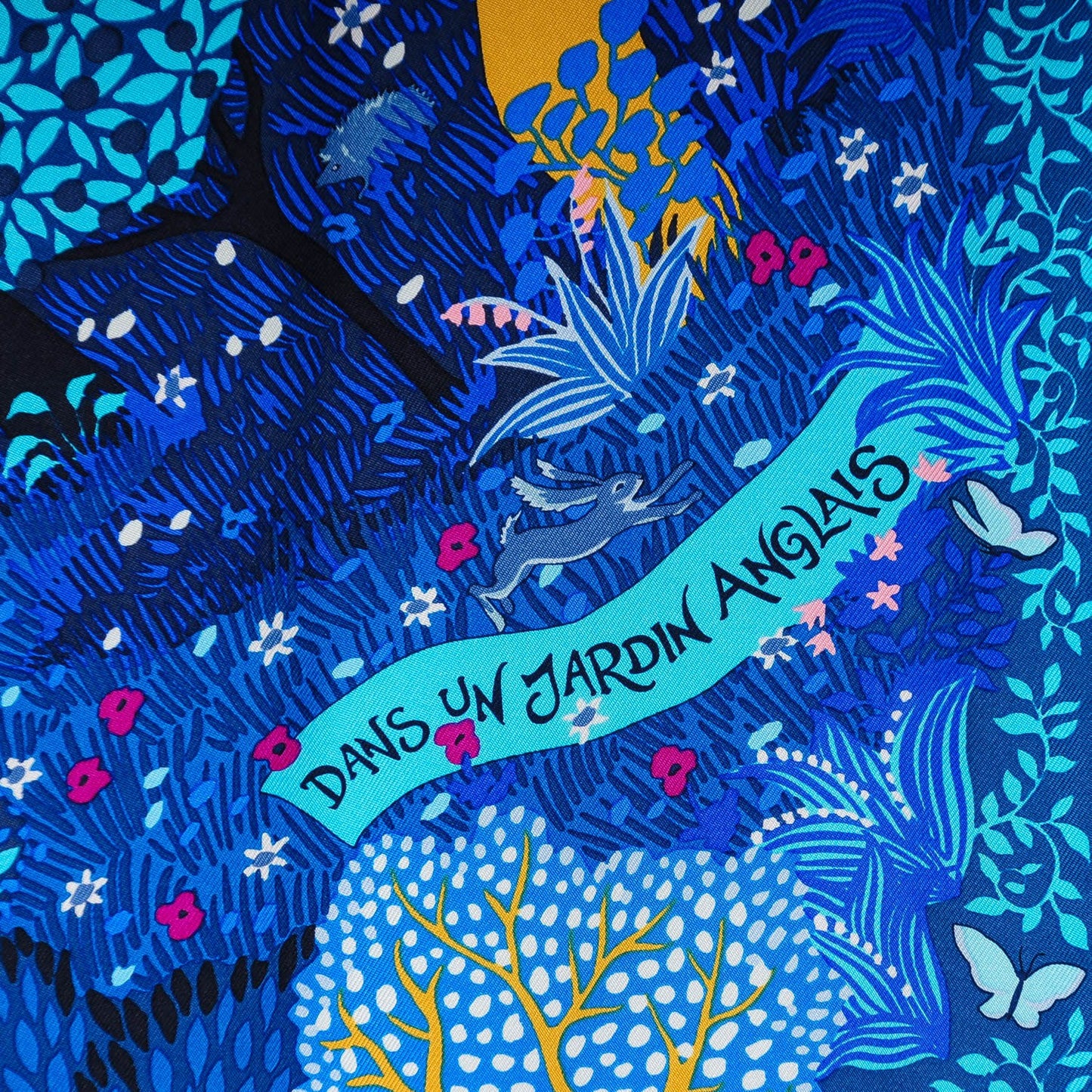 Silk Dans Un Jardin Anglais Scarf 90 Petrole Turquoise Cobalt