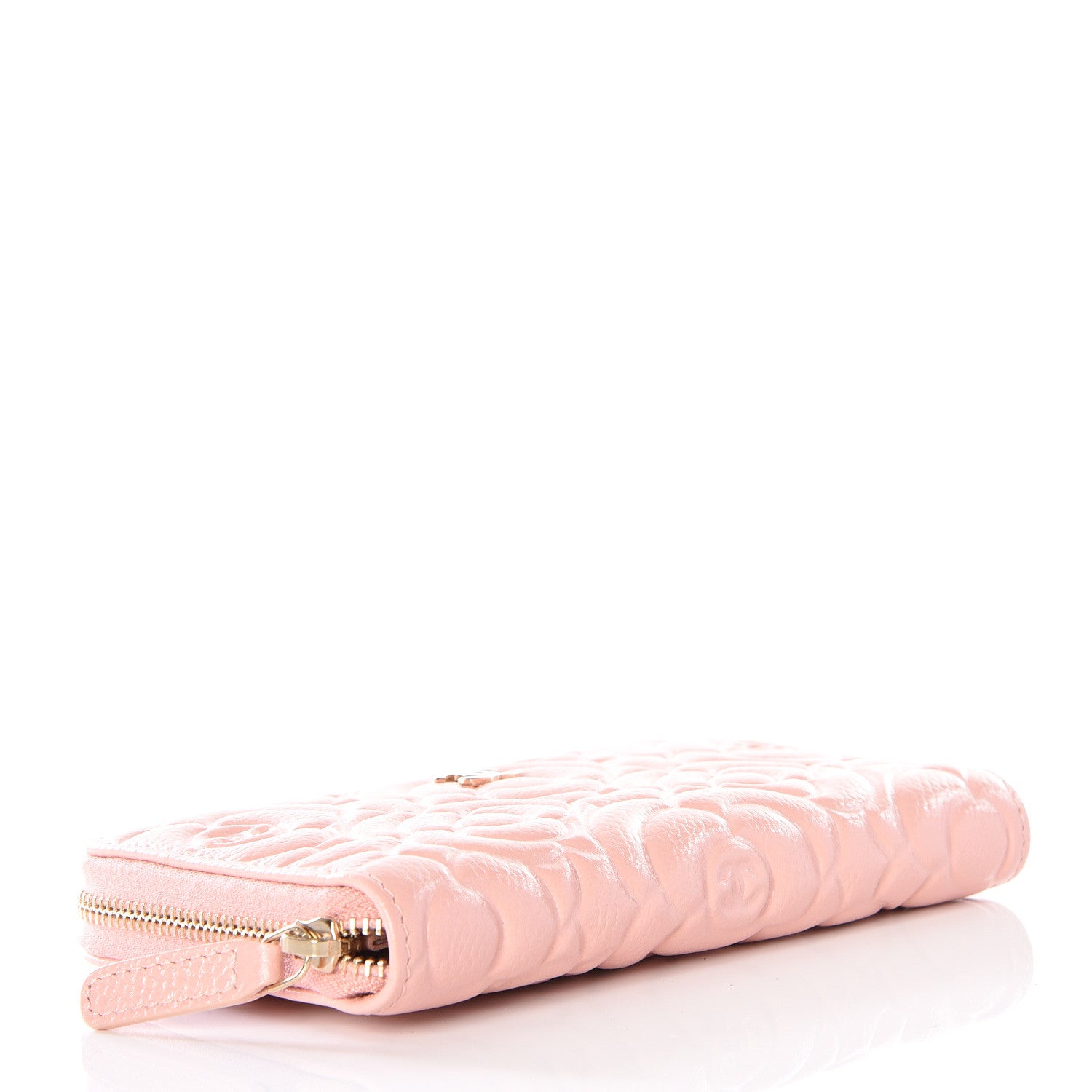 Chanel Caviar Camellia Embossed Small Zip Around Wallet Pink 3 of 11