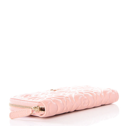 Chanel Caviar Camellia Embossed Small Zip Around Wallet Pink 3 of 11