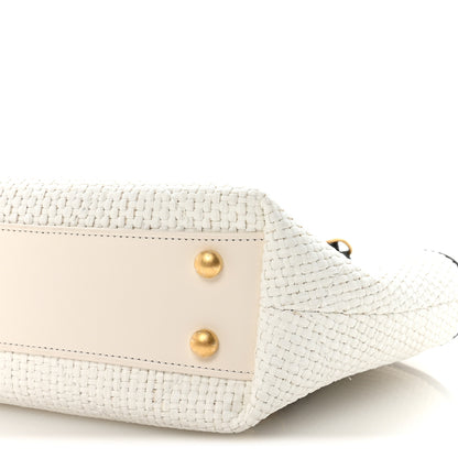 Chanel Braided Raffia Calfskin Small Shopping Bag White Black 10 of 11