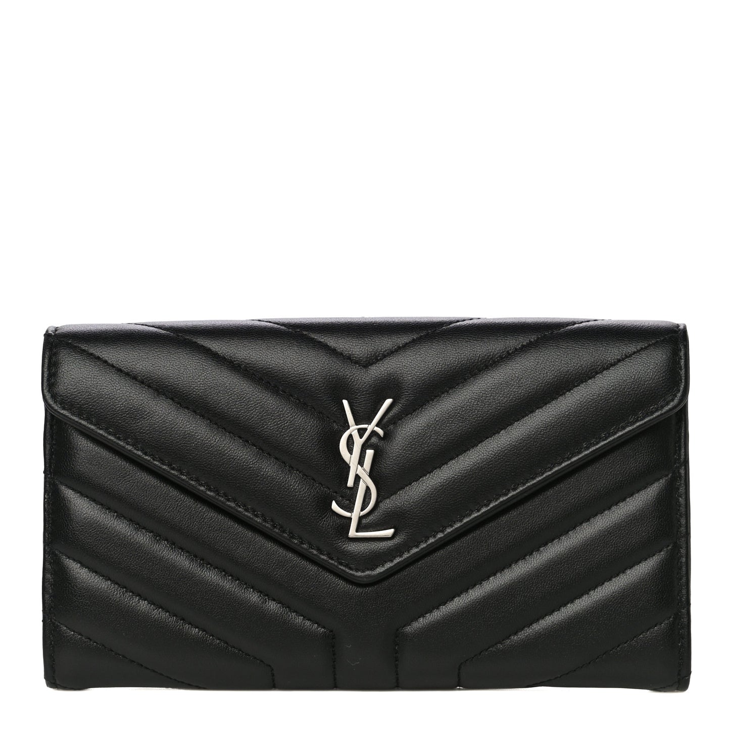 Lambskin Y Quilted Monogram Large Loulou Flap Wallet Black