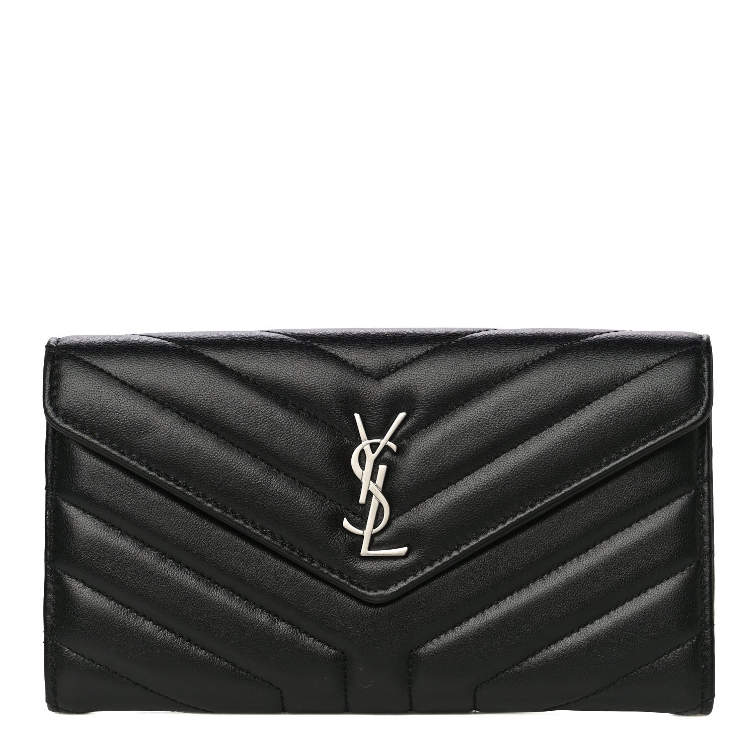 Saint Laurent Lambskin Y Quilted Monogram Large Loulou Flap Wallet Black 1 of 11