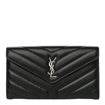 Saint Laurent Lambskin Y Quilted Monogram Large Loulou Flap Wallet Black 1 of 11
