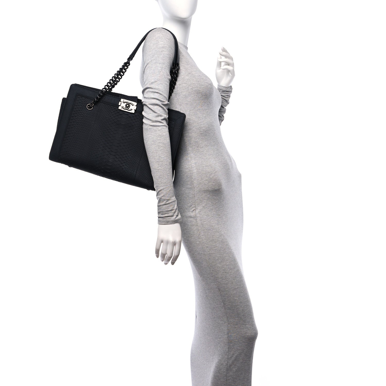 Chanel Snakeskin Boy Shopping Tote So Black 2 of 10