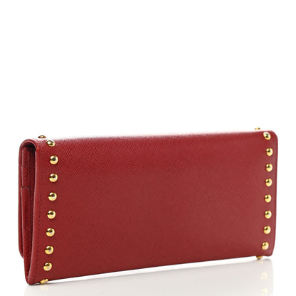 Prada Saffiano Studded Continental Flap Wallet Red 3 of 8