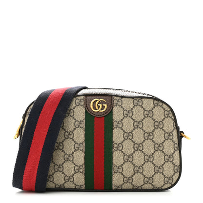 Gucci GG Supreme Monogram Textured Dollar Calfskin Web Ophidia Wristlet Shoulder Bag Beige Ebony New Acero 1 of 14