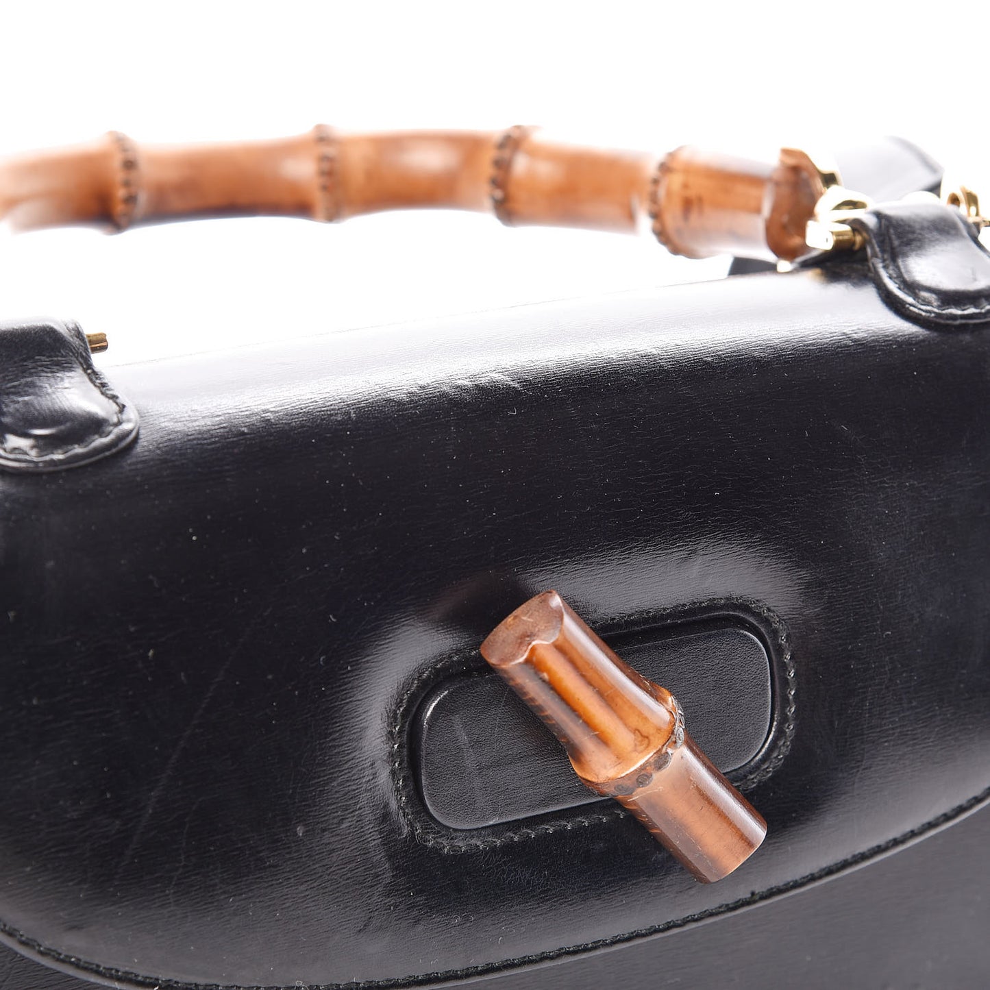 Calfskin Bamboo Top Handle Bag Black